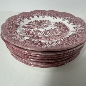 Set of 8 J&G Meakin Red England "Penshurst Place" 7" Bread / Dessert Plates